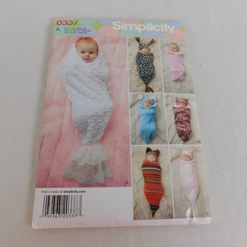 Simplicity 0337 Sewing Pattern Infant Baby Costume Swaddling Sack Hat Sz XXS-XS